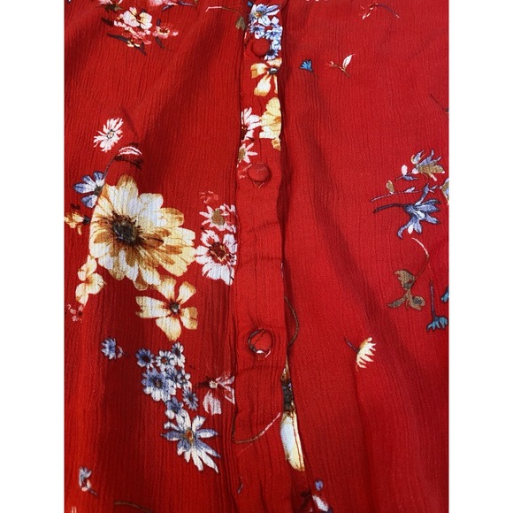 Torrid Red Floral Blouse Top Shirt Back Button Up Capped Sleeve Womens 2X #234 - Picture 7 of 7
